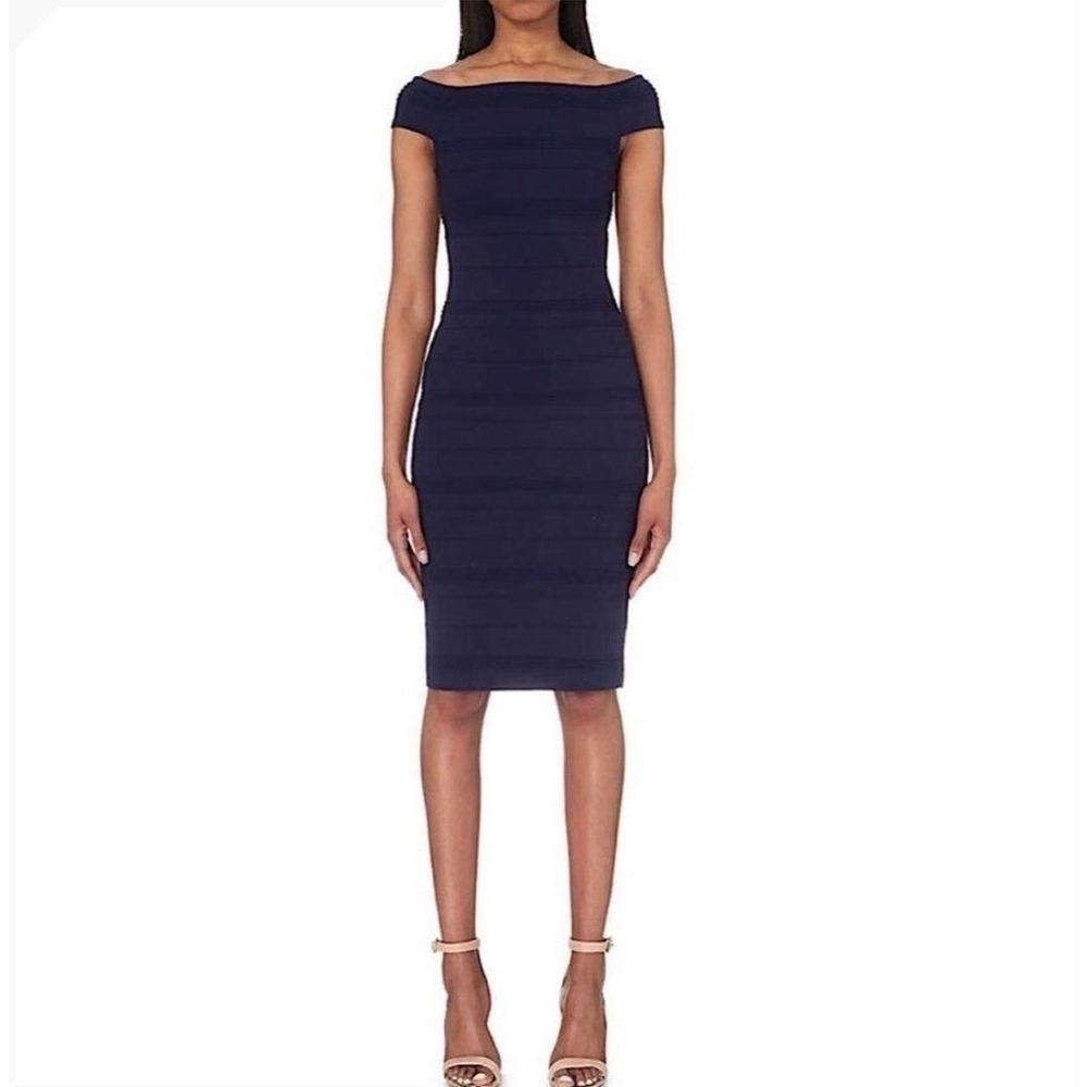 Ted Baker Bardot Off Shoulder Ribbed Bodycon Sheath Dress Women 8 Navy Blue Sexy